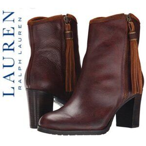 Lauren Ralph Lauren Brown Ankle Boots with Stacked Heel